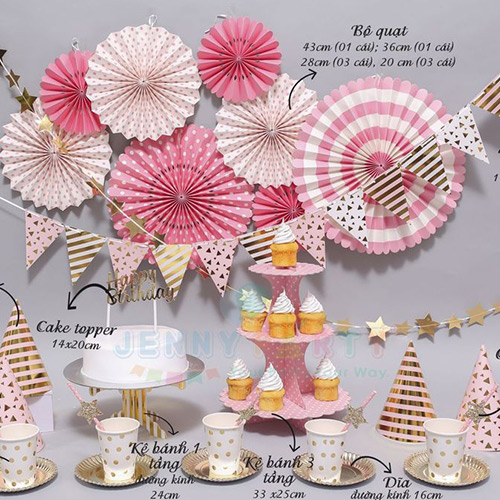 Bộ trang trí sinh nhật Pink fan